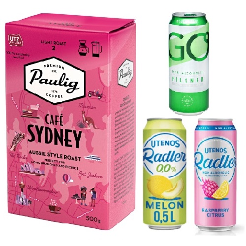 Кофе молотый и 3 банки безалкогольного пива Кофе молотый и 3 банки безалкогольного пива